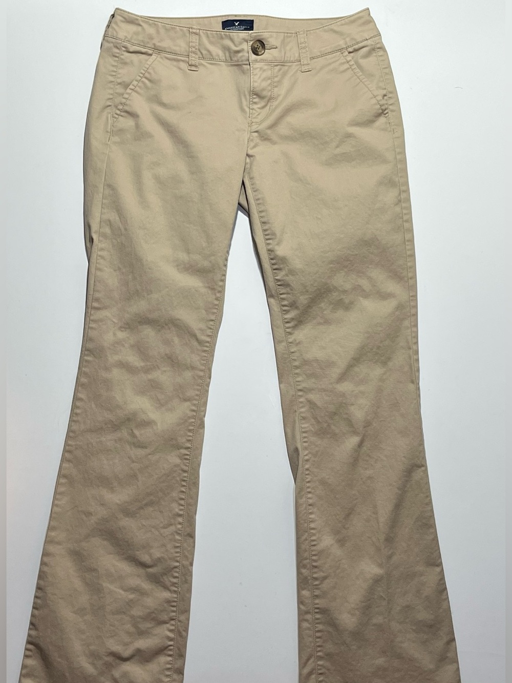 American Eagle Kick Boot Khaki Chino Pants, Size 4 Long
